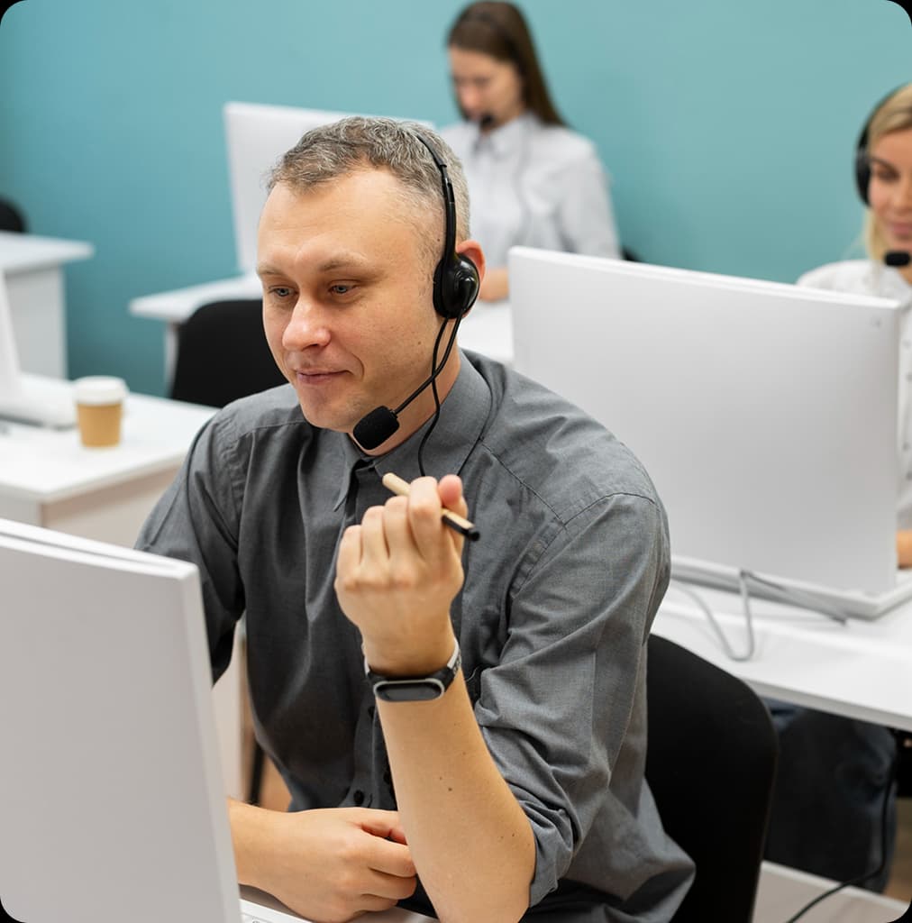 Support team assisting a client